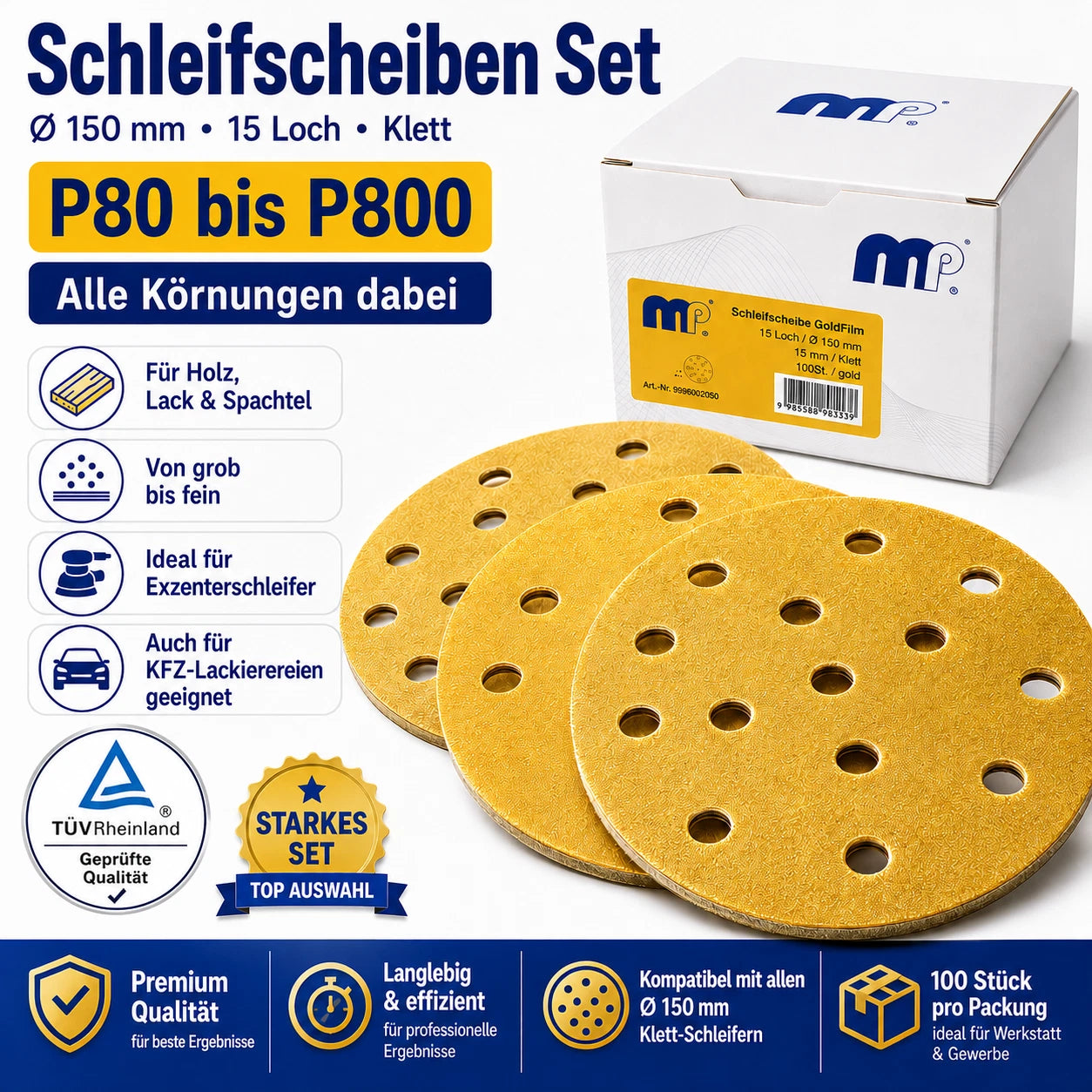 Schleifscheiben 150mm Mipa Goldfilm Schleifpapier