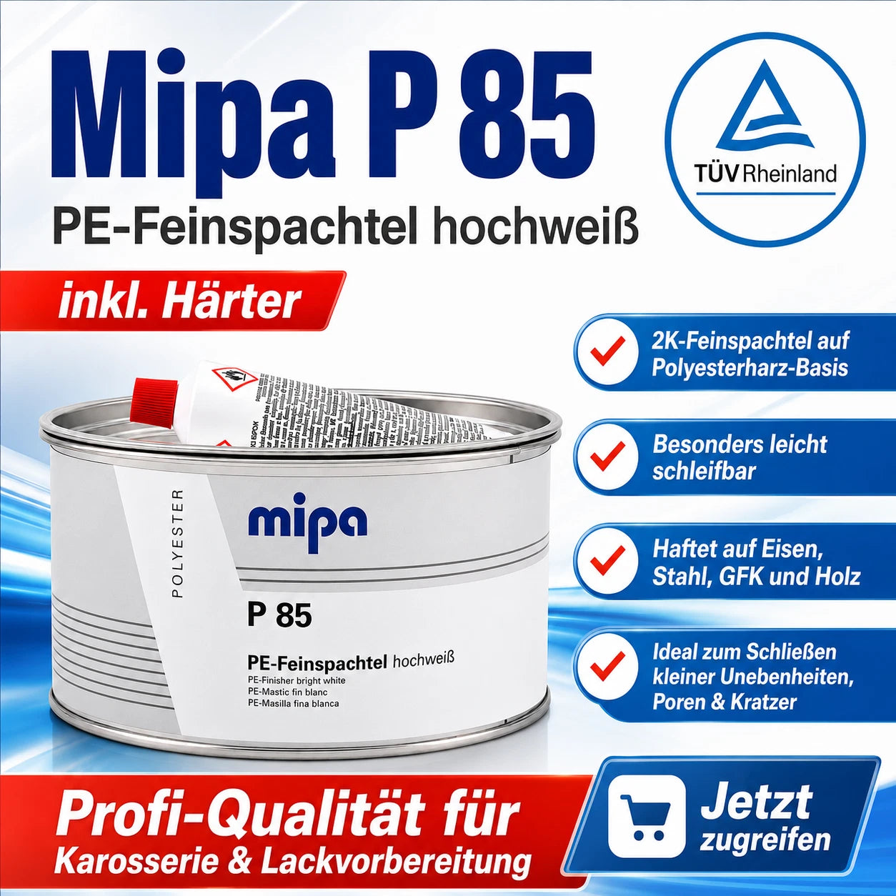 Spachtel Kfz Mipa P 85 Polyester Feinspachtel 2kg - Hochweiß + Härter