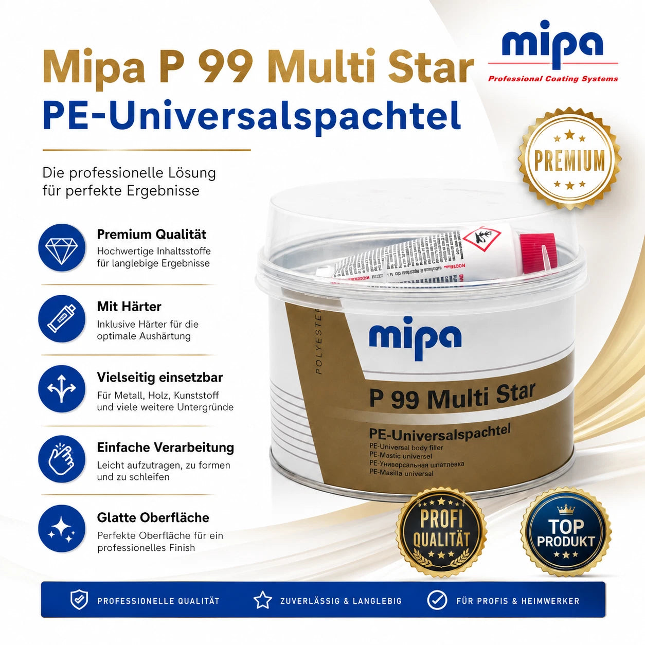 Spachtel Kfz Mipa P 99 Multi Star Universalspachtel 1kg - Beige + Kunst.Spachtel