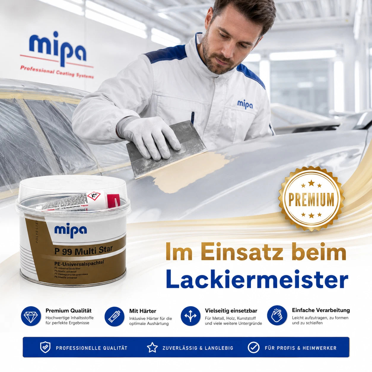 Spachtel Kfz Mipa P 99 Multi Star Universalspachtel 1kg - Beige + Kunst.Spachtel
