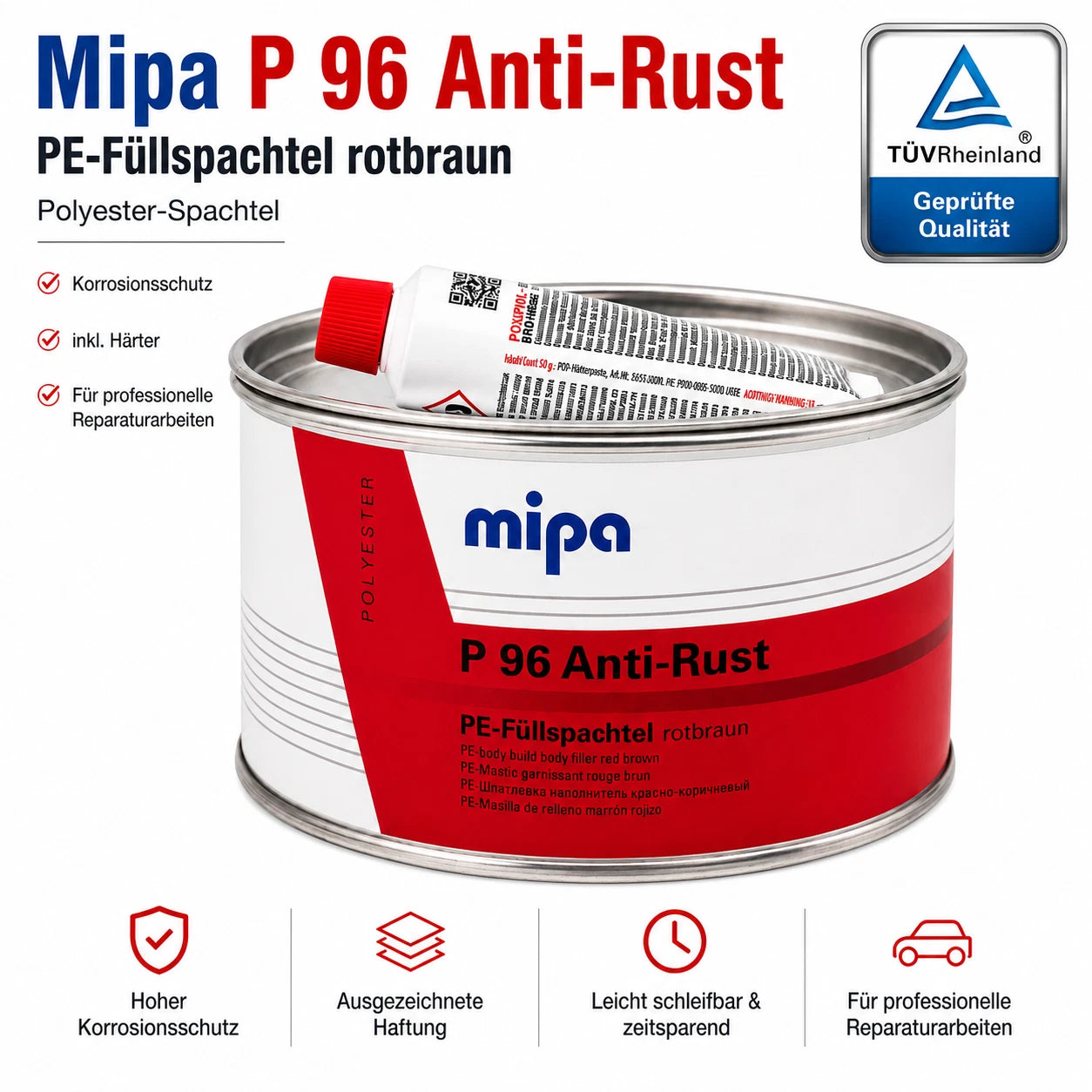 Spachtel Kfz Mipa P 96 Anti-Rust Füllspachtel Anti-Rost 2kg - Rotbraun + Härter