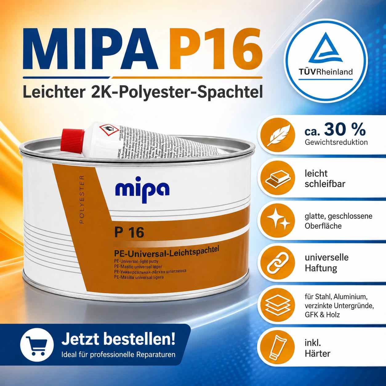 Spachtel Kfz Mipa P 16 Universal Leichtspachtel 2kg - Beige + Härter