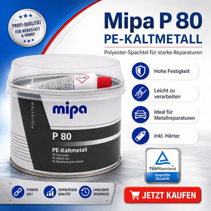 Spachtel Kfz Mipa P 80 PE-Kaltmetall Metall Alu-Spachtel 1kg - Grau + Härter