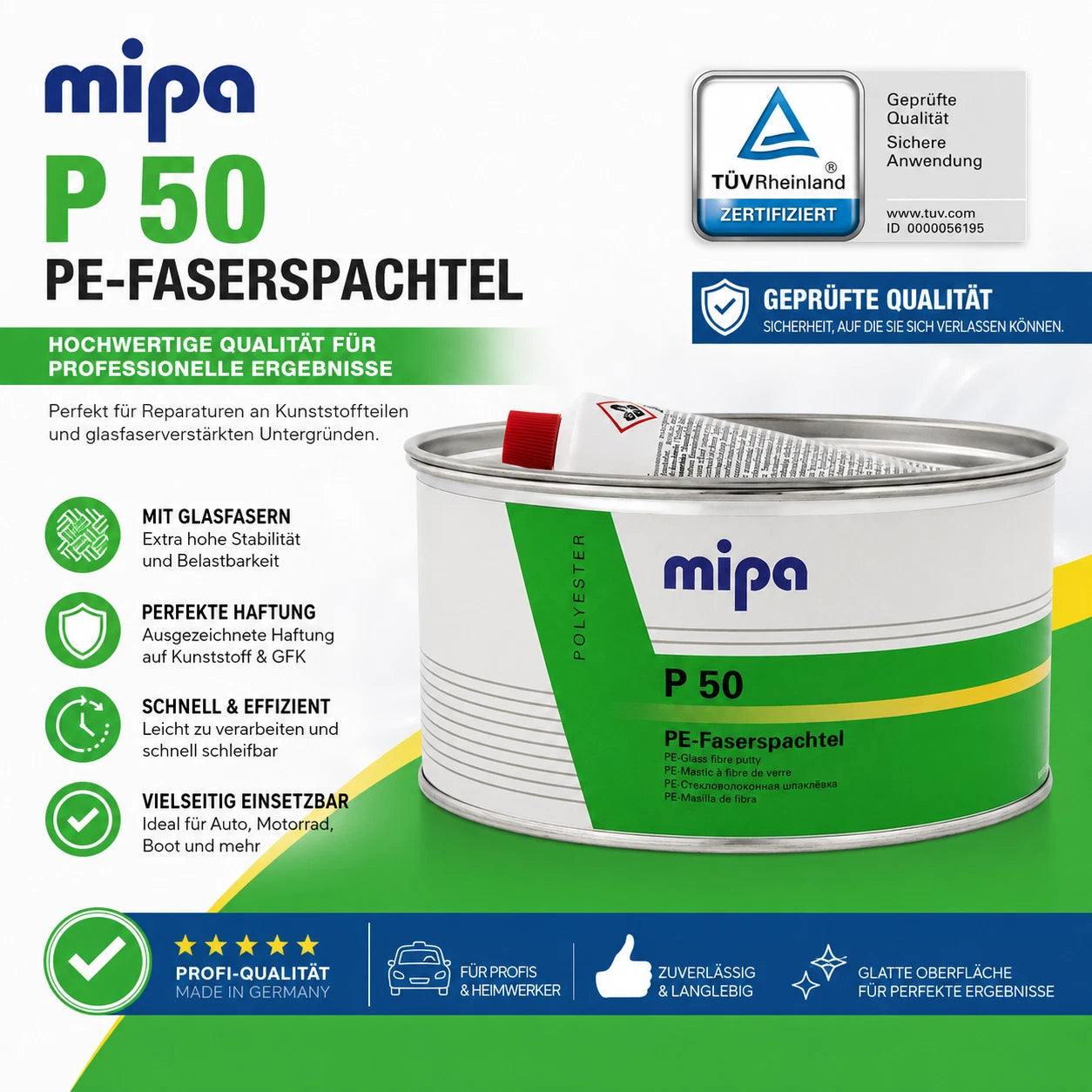 Spachtel Kfz Mipa P 50 Glasfaserspachtel Faserspachtel 2kg - Beige + Härter