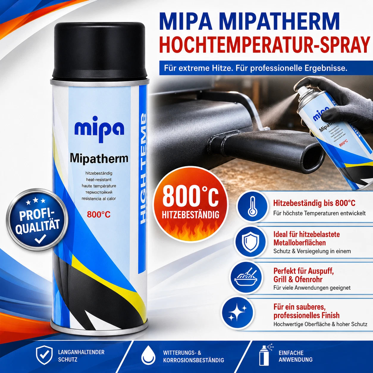 Mipa Mipatherm Hochtemperaturlack bis 800°C – Speziallack für Auspuff Schwarz