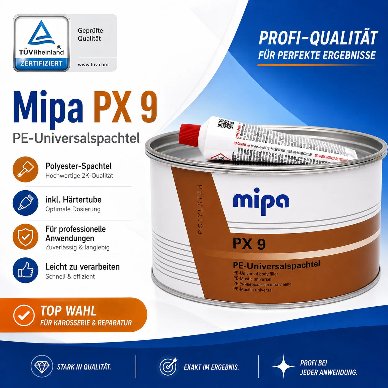 Spachtel Kfz Mipa PX 9 Polyester Universalspachtel 2kg - Beige + Härter